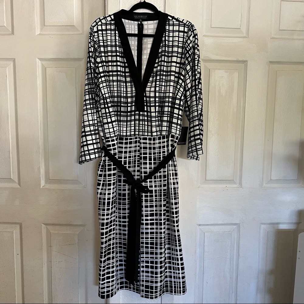 BNWT Eloquii Black and White Grid Midi Dress